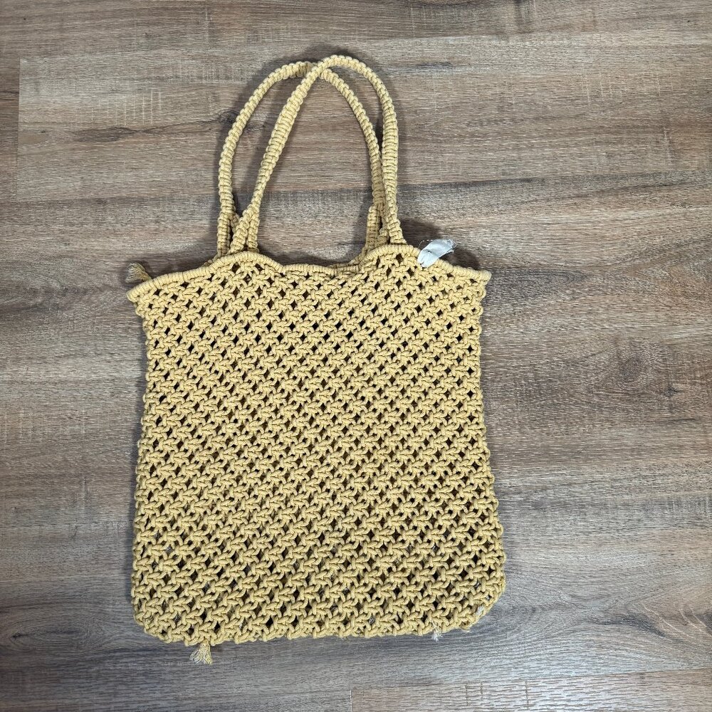 The Beach People Macrame Cord Tote Bag Beige Beachy Boho